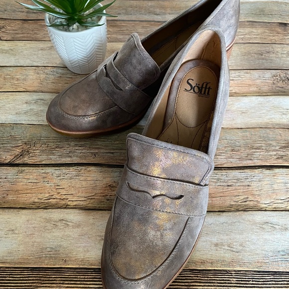 Sofft Metallic Bronze Suede Penny Loafers 11 - Picture 1 of 10